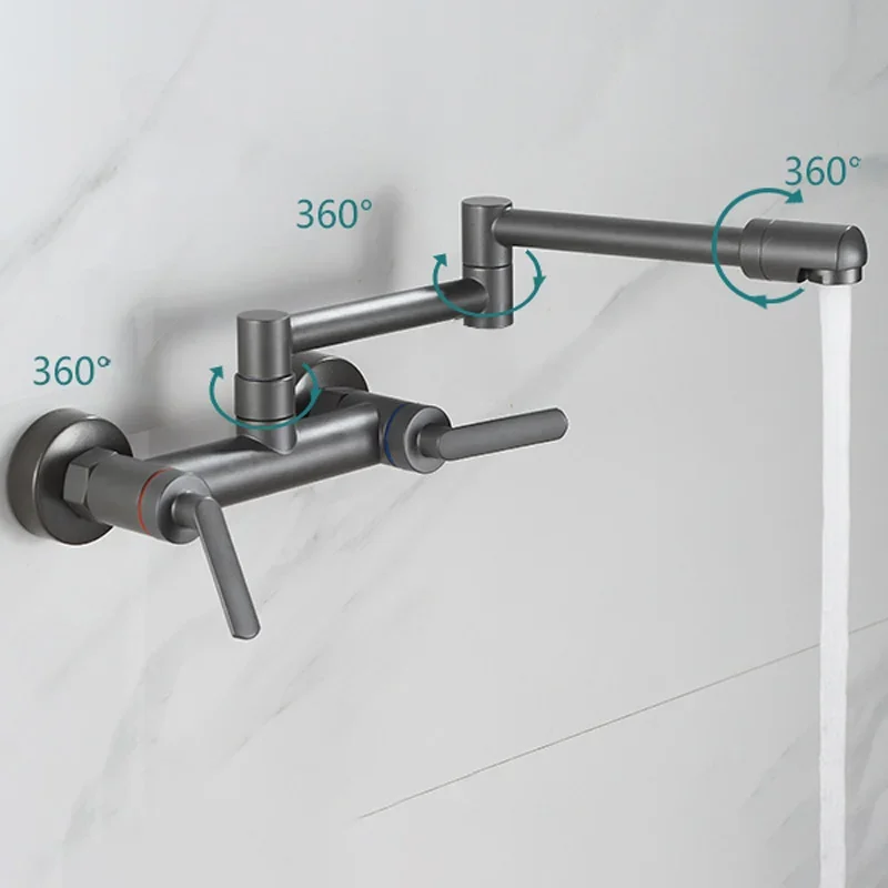 

Wall Mounted Basin Sink Faucet, Foldable Kitchen , Hot and Cold Mixer, Mop Taps, Wall Mounted