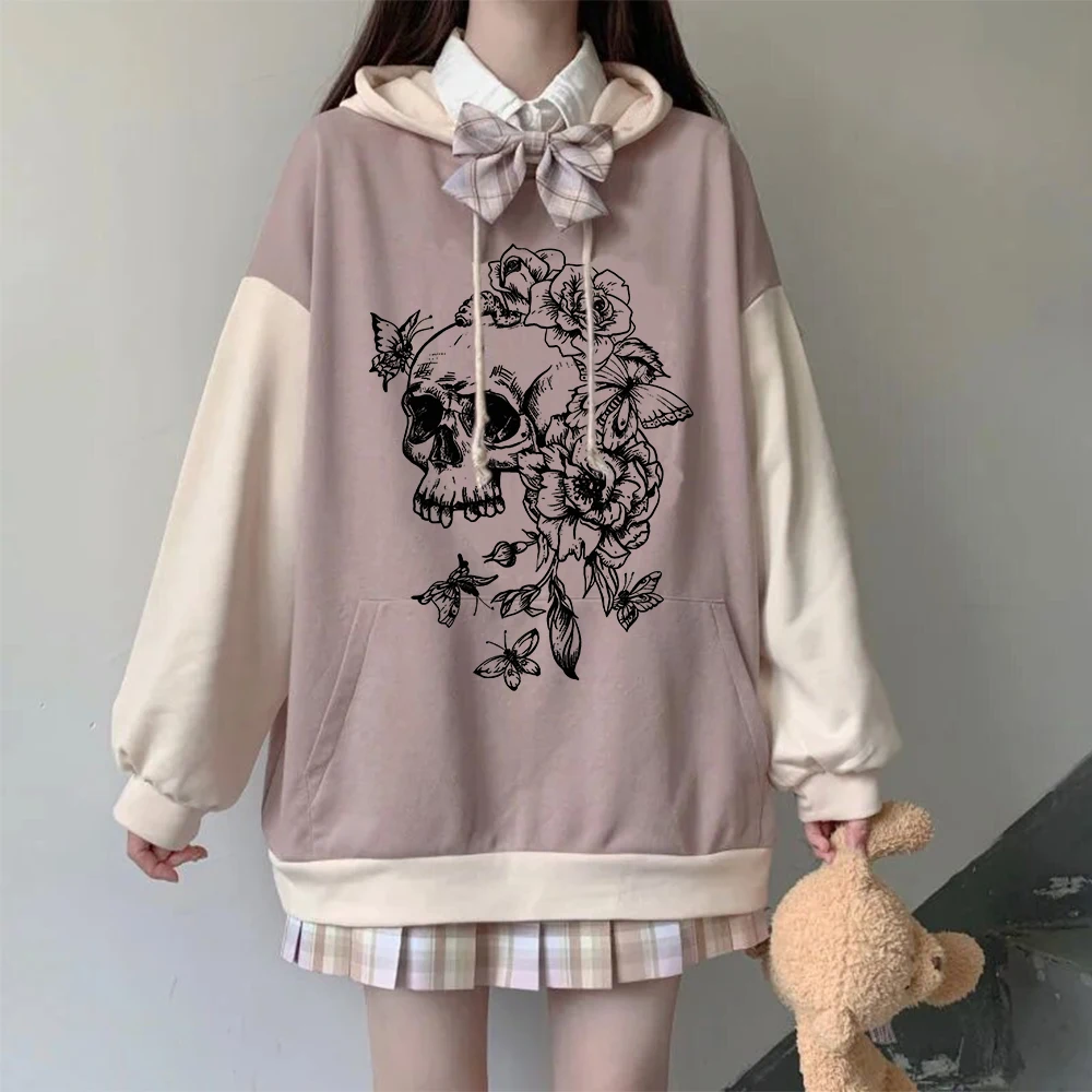 Gothic Punk Retro Harajuku Hip-hop Street Hoodies Trendy Casual Loose Versatile Sweatshirt Creative Skull Pattern Print Pullover #5