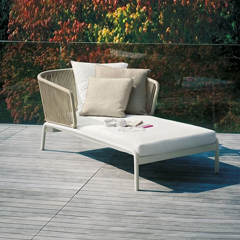 

#S Modern Outdoor Weave Rope Lounge Sun Loungers Waterproof Aluminum Frame Garden Patio Leisure Sunbed