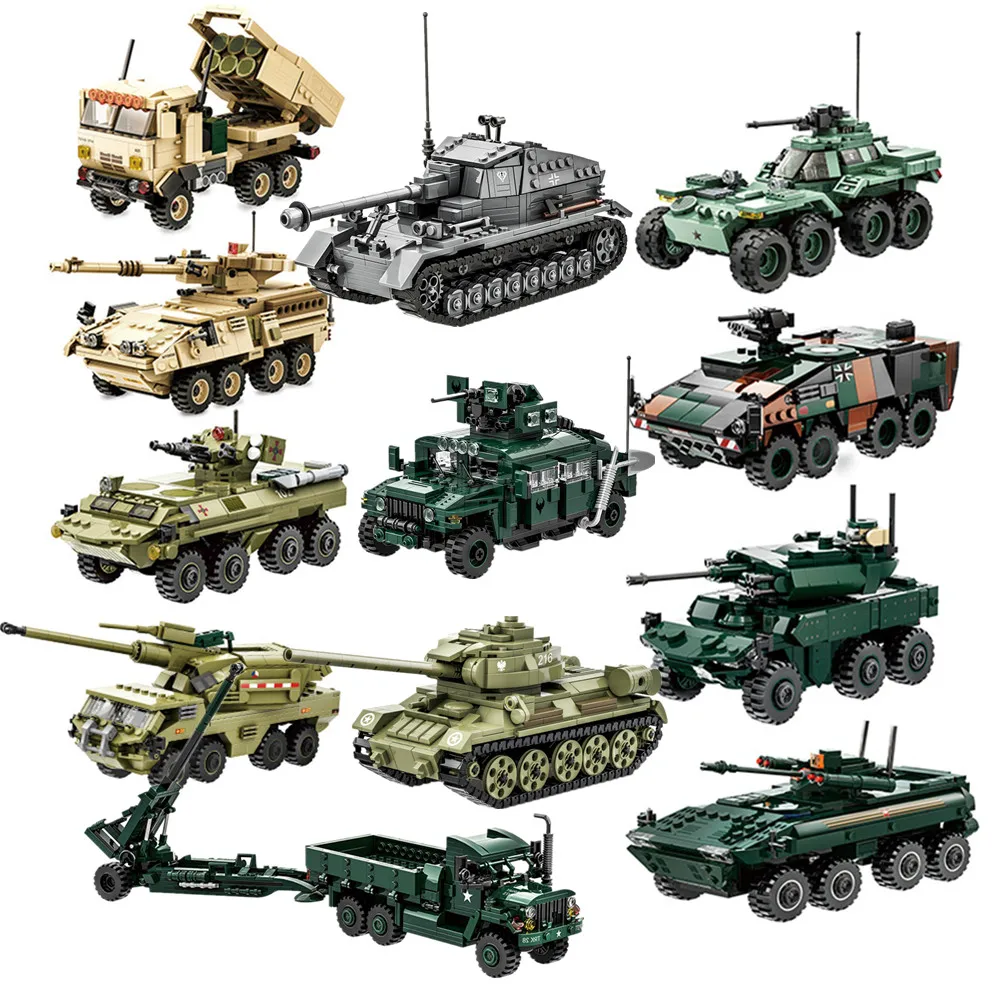 WW2 Military Soldiers World War 2 Army Weapon Armored Vehicle Tank Model DIY ​Building Blocks Bricks Children's DIY Toys Gift