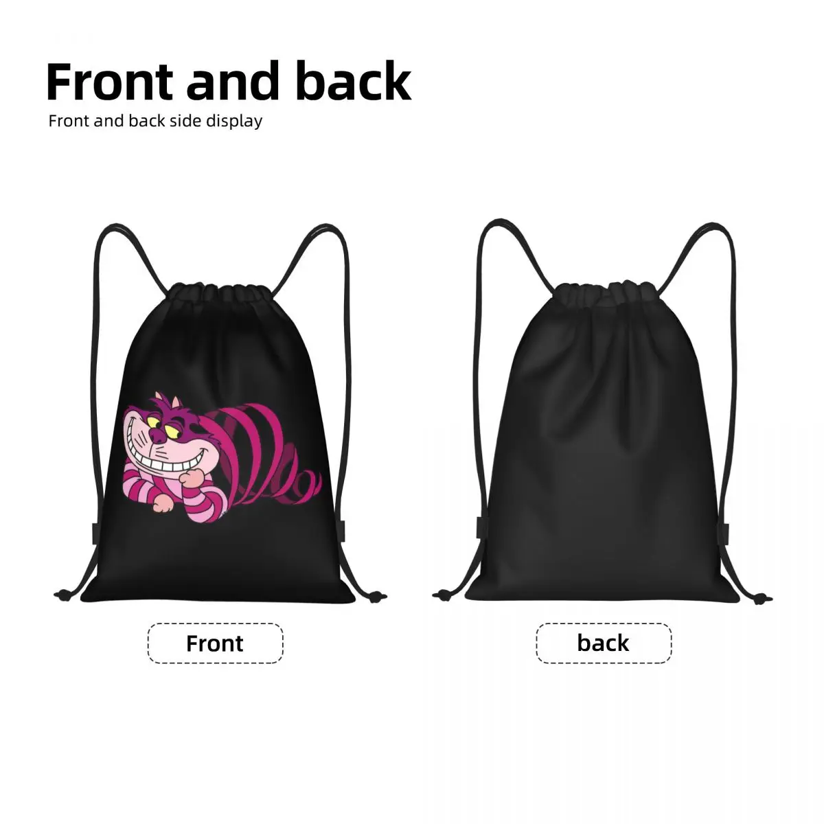 Custom Cheshire Cat Drawstring Bag for Shopping Yoga Backpacks Women Men Alice In Wonderland Cartoon Sports Gym Sackpack