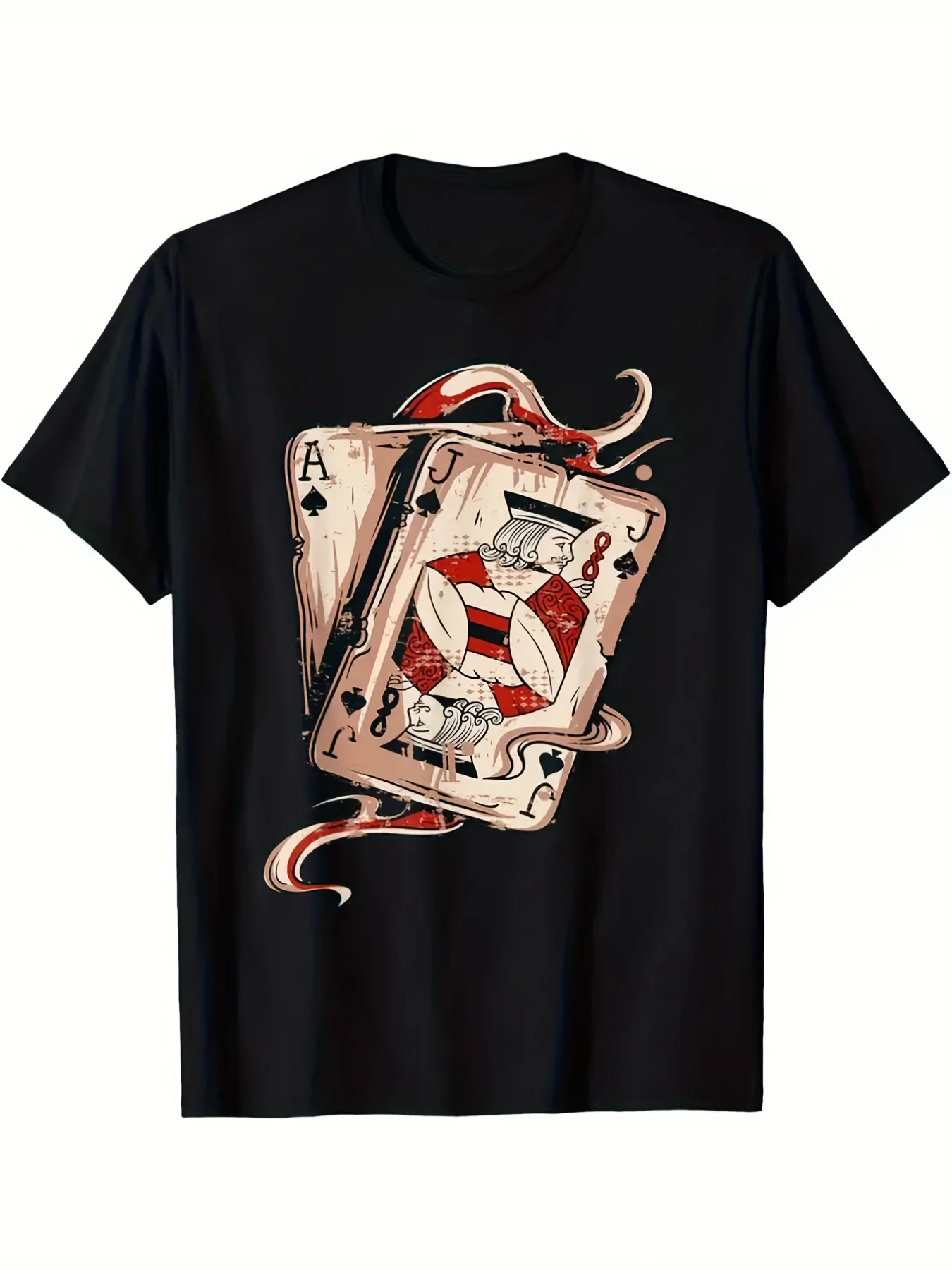 

Men's Vintage Blackjack T-Shirt 10 of Hearts & Ace of Spades Playing Cards Design 21 Numbered Card Print Comfortable Cotton Crew Neck