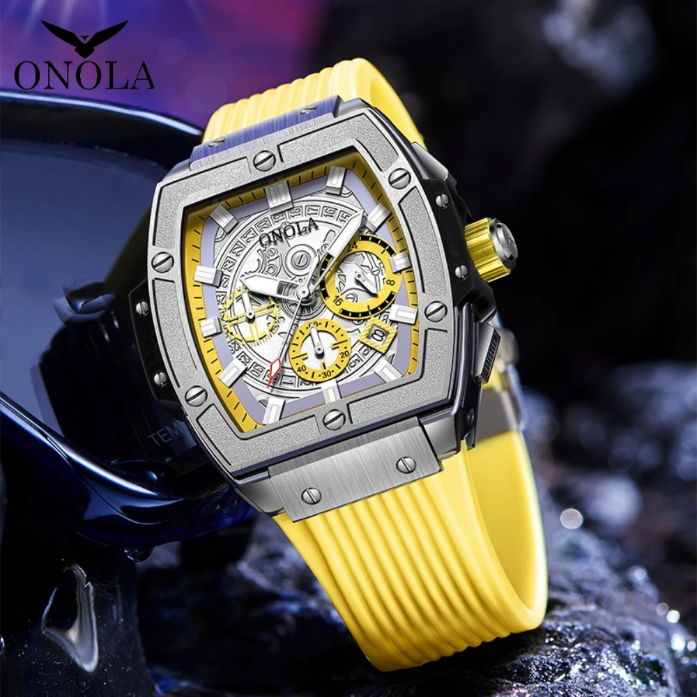 ONOLA Big Dial Tonneau Barrel Shape Watch Man Lumious Quartz Silicone Sports Waterproof Male Boy Gift Clock Relogio Masculino