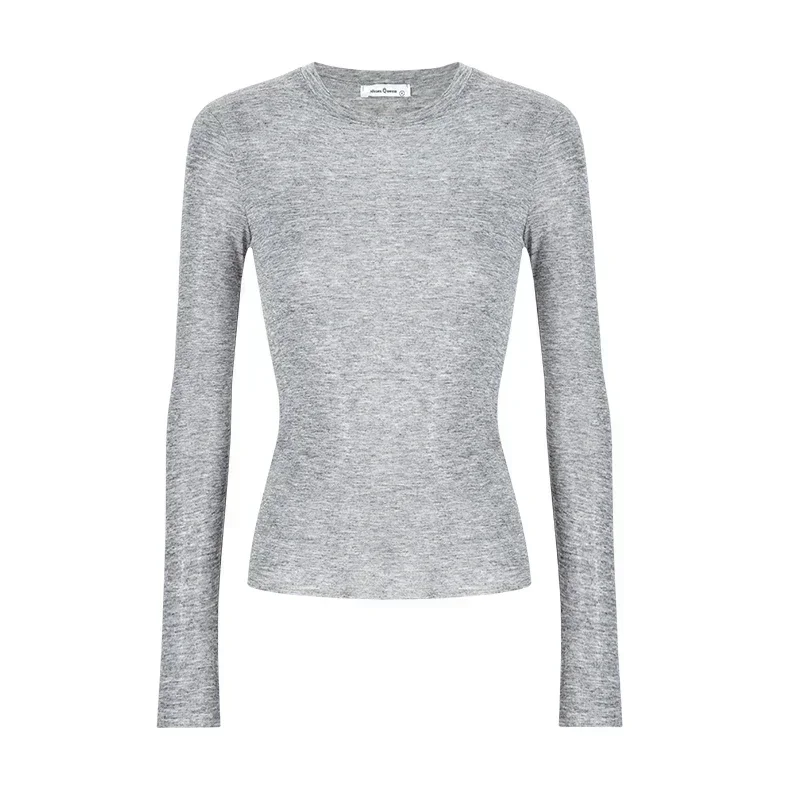 

2025 High Quality Plain Women Cotton T Shirt Elastic Basic T-shirts Female Casual Tops Long Sleeve Sexy Thin T-shirt See Through