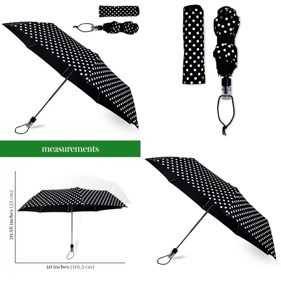 

Black/White Travel Umbrella, Lightweight Compact Umbrella with Storage Sleeve, Polka Dots