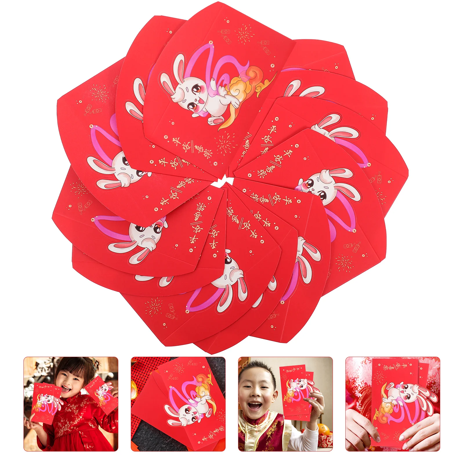 12 Pcs 3D Year of The Rabbit Red Envelope Spring Festival Gift Packet 2023 Luck Money Bag Cute Envelopes