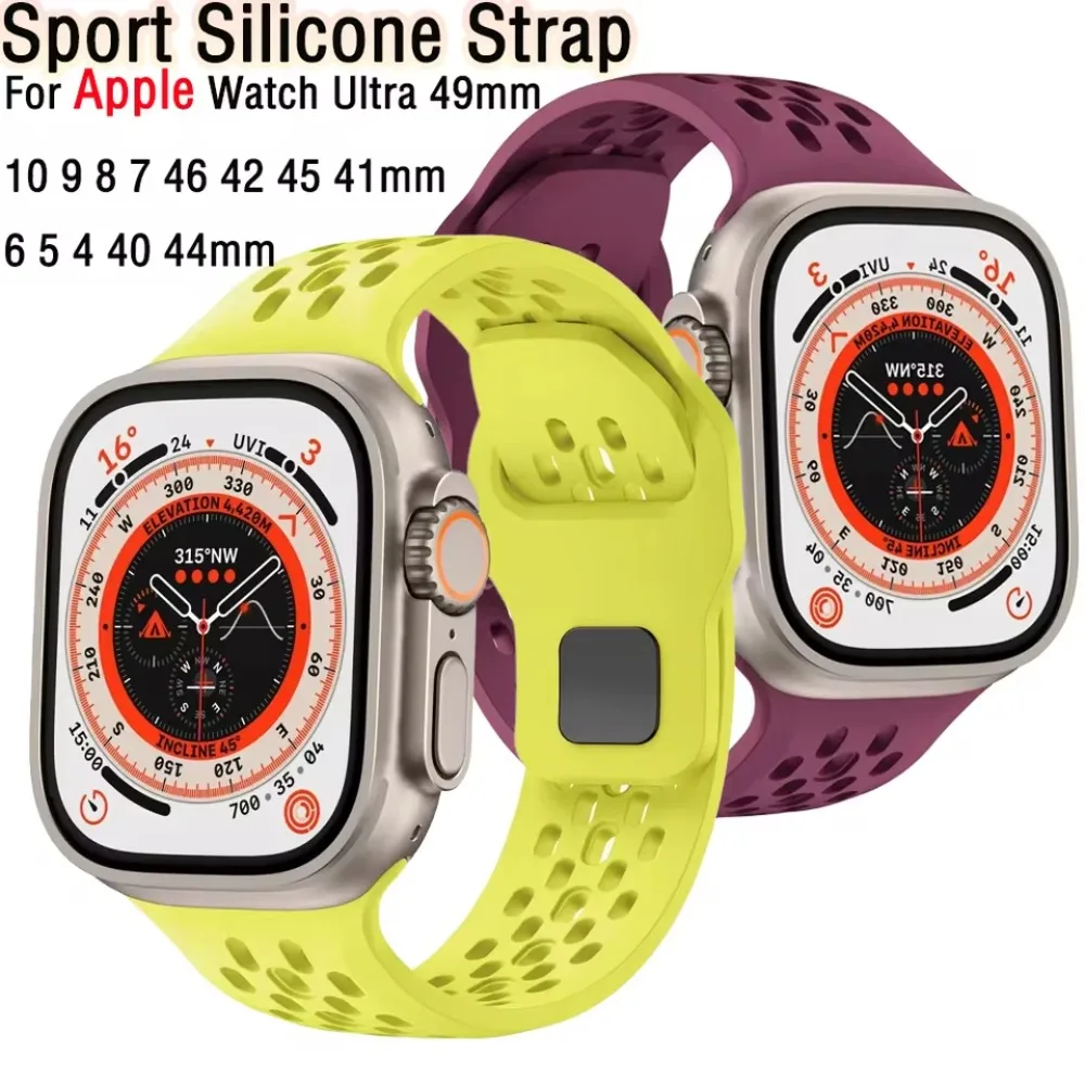 Силиконовый ремешок для Apple Watch Ultra 2/1 49 мм 10 46 мм 42 мм Удобный дышащий браслет IWatch 9 8 7 6 5 4 SE 45 мм 44 мм 41 мм