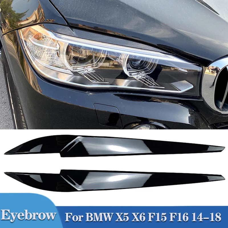 

Pulleco Car Front Headlight Eyebrow Eyelid Stickers For BMW X5 X6 F15 F16 2014-2018 Auto Head Lamp Light Trim Carbon Fiber