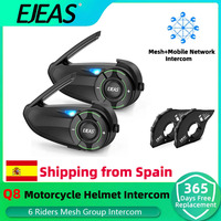 EJEAS Q8 Motorcycle Helmet Headset Mesh3.0 + Mobile Network Intercom 6-Riders Distance 1000M IP67 Waterproof  Noise Reduction