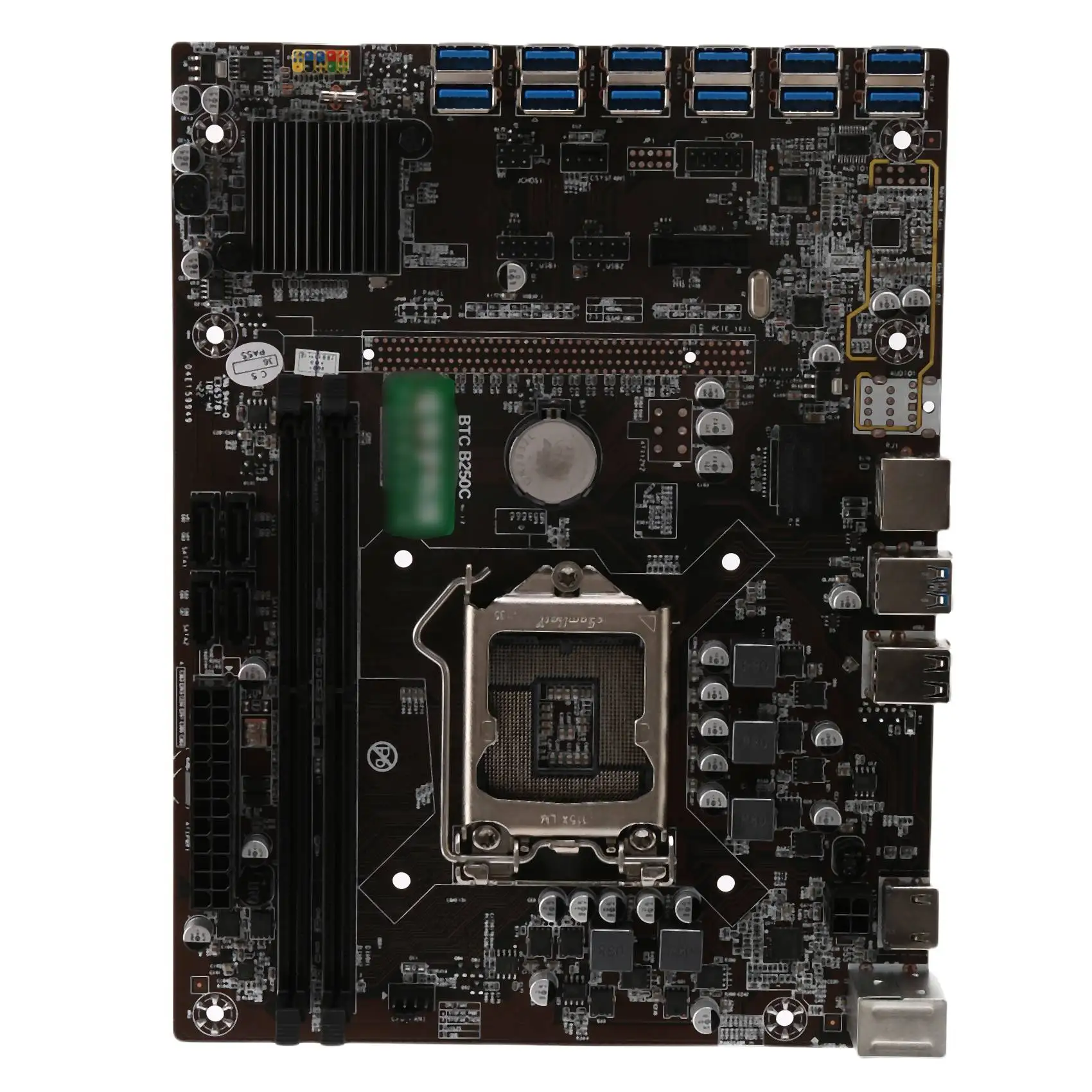 B250C BTC Mining Motherboard 12 USB3.0 to PCI-E 16X Graphics Slot LGA 1151 DDR4 DIMM with 6PIN to Dual 4PIN Power