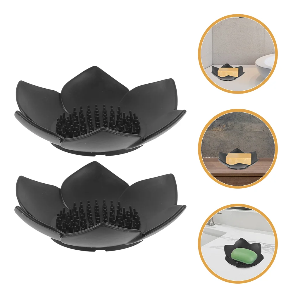 

2 Pcs Soap Holder Lotus Draining Dish Tray 1250X1250X250CM Self Stand Sink Black Travel