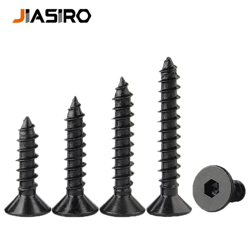 10/20/50Pcs Flat Countersunk Head Hexagon Socket Self Tapping Screw M3 M4 M5 M6 Black Carbon Steel Tapping Screws