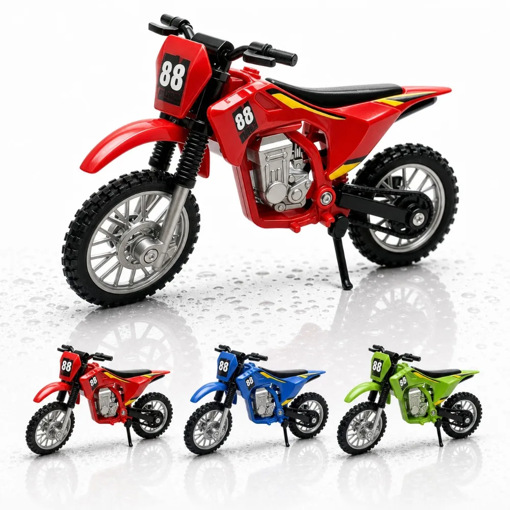 Die-Cast Metal Finger Motorcycle Toy Realistic Miniature Dirt Bike Off-Road Motocross Vehicle Game Set