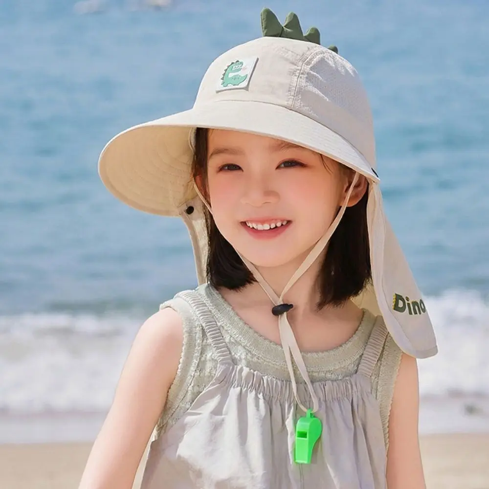 

Милая детская панама с широкими полями, защита от солнца, складная, со свистком, солнцезащитная, с удлиненной накидкой, мультяшная, для улицы