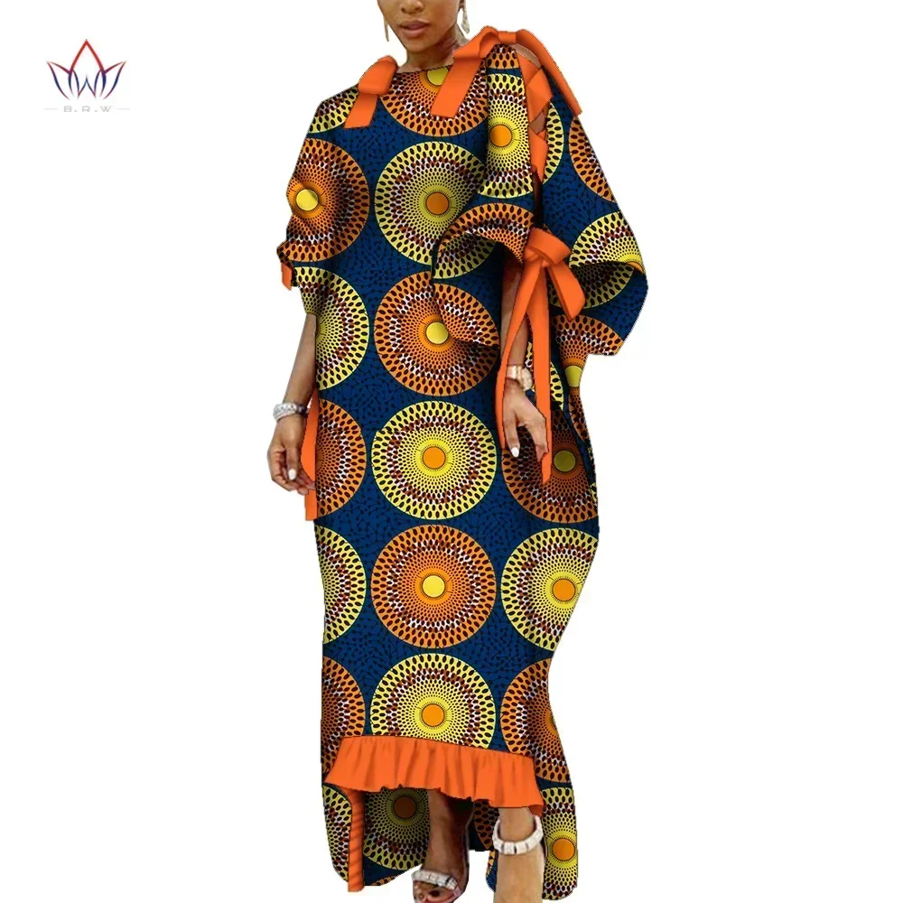 

BintaRealWax Braided Sleeve Women Dresses Dashiki Plus Size African Clothes Half-length Sleeve Long Dress for Lady WY1937