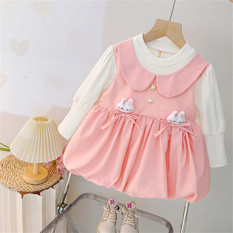

Baby Girl Spring and Autumn Dress Little Girl Fake Two-Piece Dress Baby Bunny Princess Dress Infant Dress Cute
