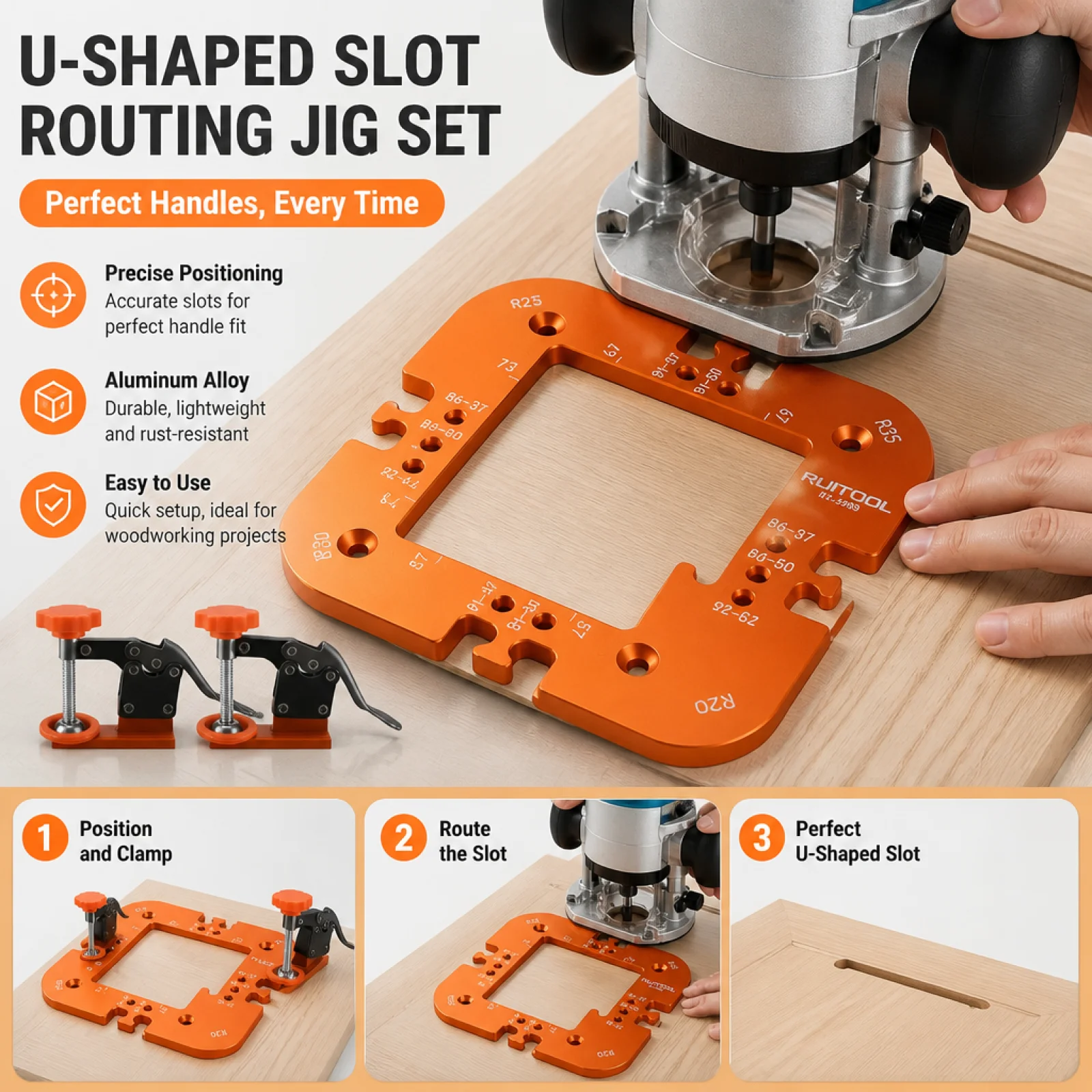 Slot Cutting Jig Anodized Metal Corner Shaping Jig Handleless Cabinet Door Template