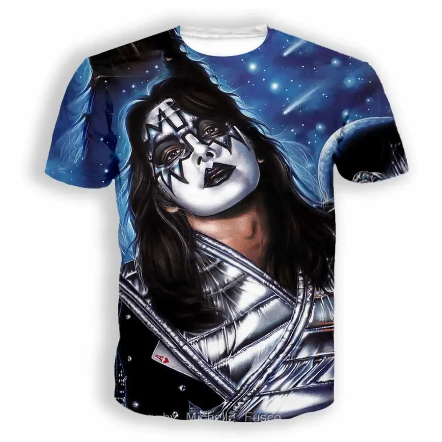 Hot Metal Band Solo Singer Ace Frehley 3D Printing T-shirts Men Women Unisex Hip Hop Short Sleeve Tee Top Oversized Clothing