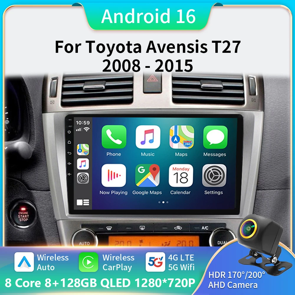 

Автомагнитола 2 Din Android 13 для Toyota Avensis T27 2008-2015, мультимедийный видеоплеер с GPS Навигатором, головное устройство Carplay Auto 4G QLED RDS