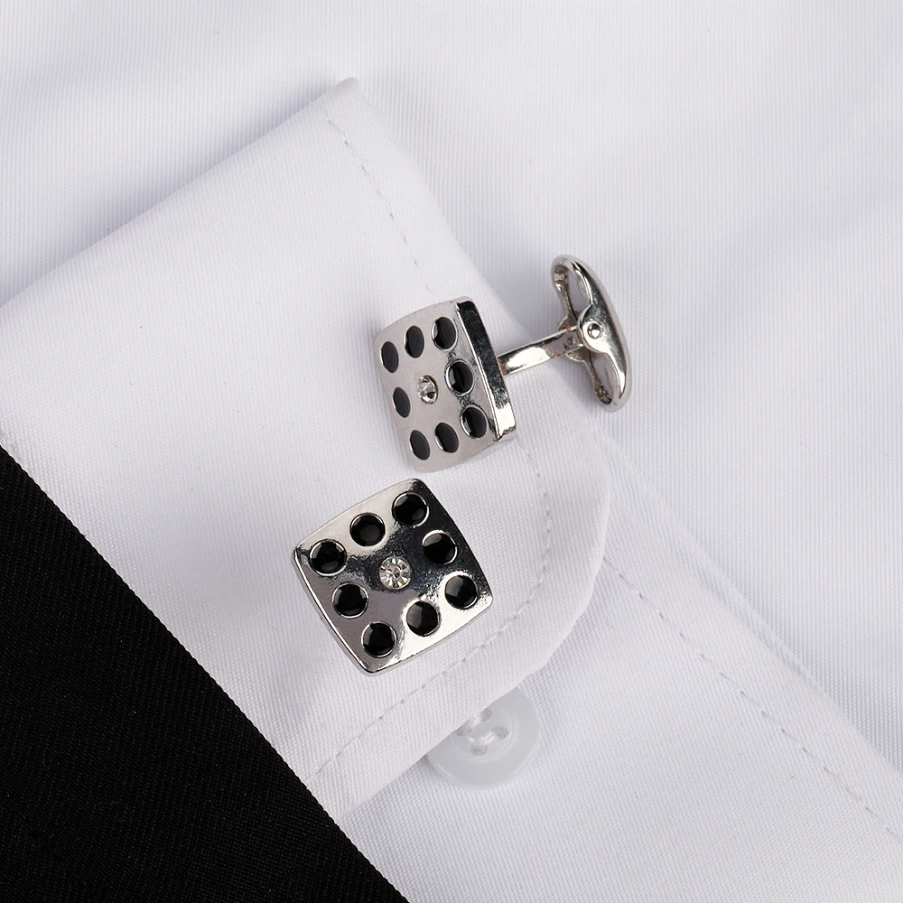 1 Pair Hiphop Cyrstal Dice Men Cufflinks Silver Tone 6 Points Sleeve Button For Boys Shirt Tuxedo Blouse Accessories