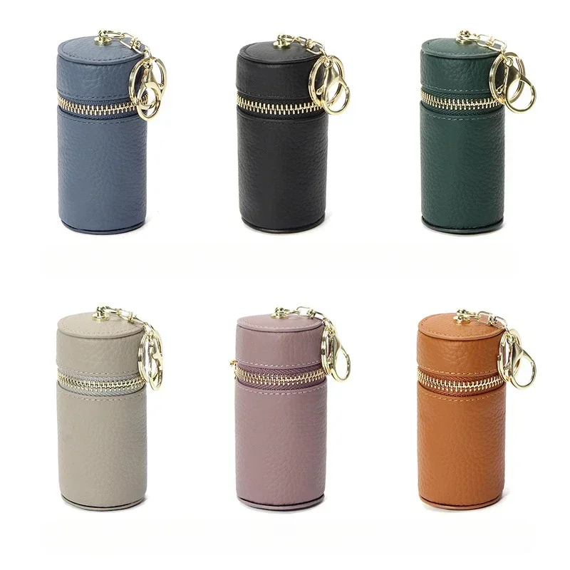 Mini Genuine Leather Lipstick Bag with Key Holder ,Fashion Women Mini Coin Purse, Car Key Chain Pendant, Cylinder Key Bag Gift
