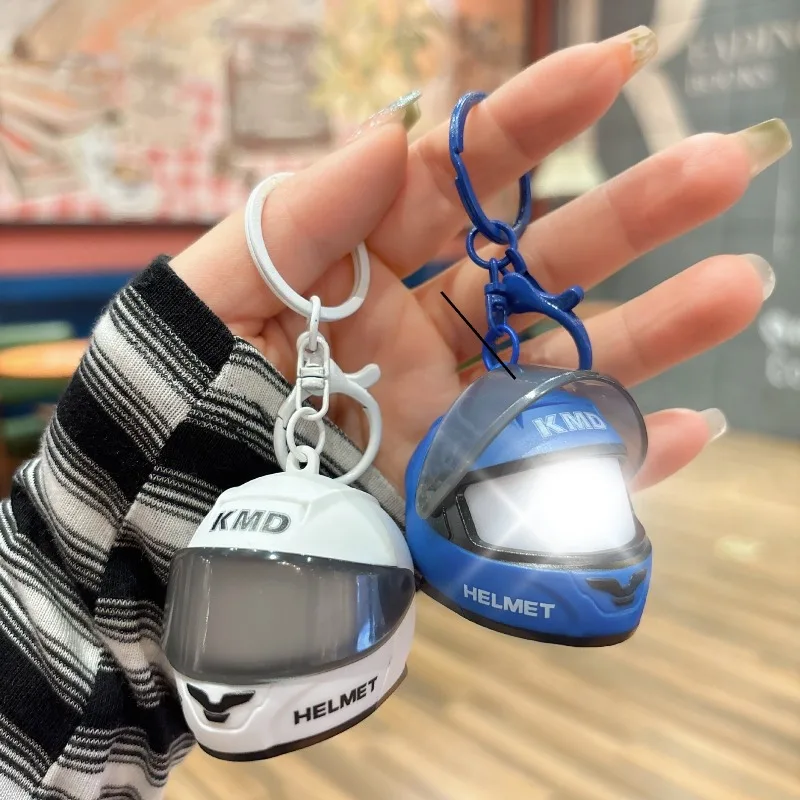 Flip Visor Lighted Helmet Keychain Mini Moto Helmet Key Ring LED Torch Pendant Car Bag Charm Gift for Motorcycle Enthusiasts