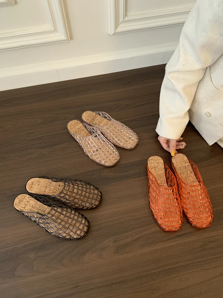 

2025 Fashion Jelly slippers Women's New Flat slippers with Hollow PVC Breathable Summer Outerwear Baotou and Casual