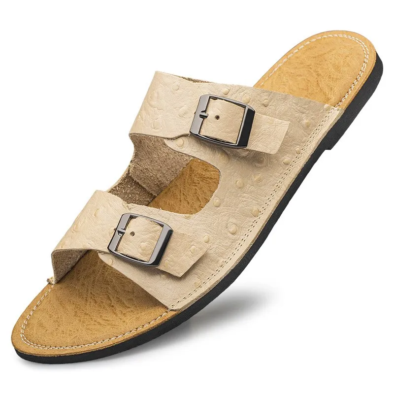 

Men's Summer Genuine Leather Oversized Adjustable Roman Slippers Comfortable Casual Slip-On Shoes for Men in