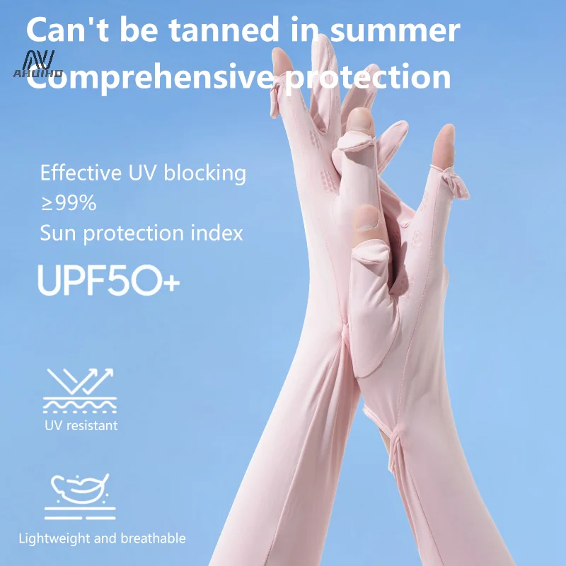 1 pair Sunscreen Female Anti-Ultraviolet Summer Cycling Arm Protector All-In-One Driving Ice Silk Sleeve Cover