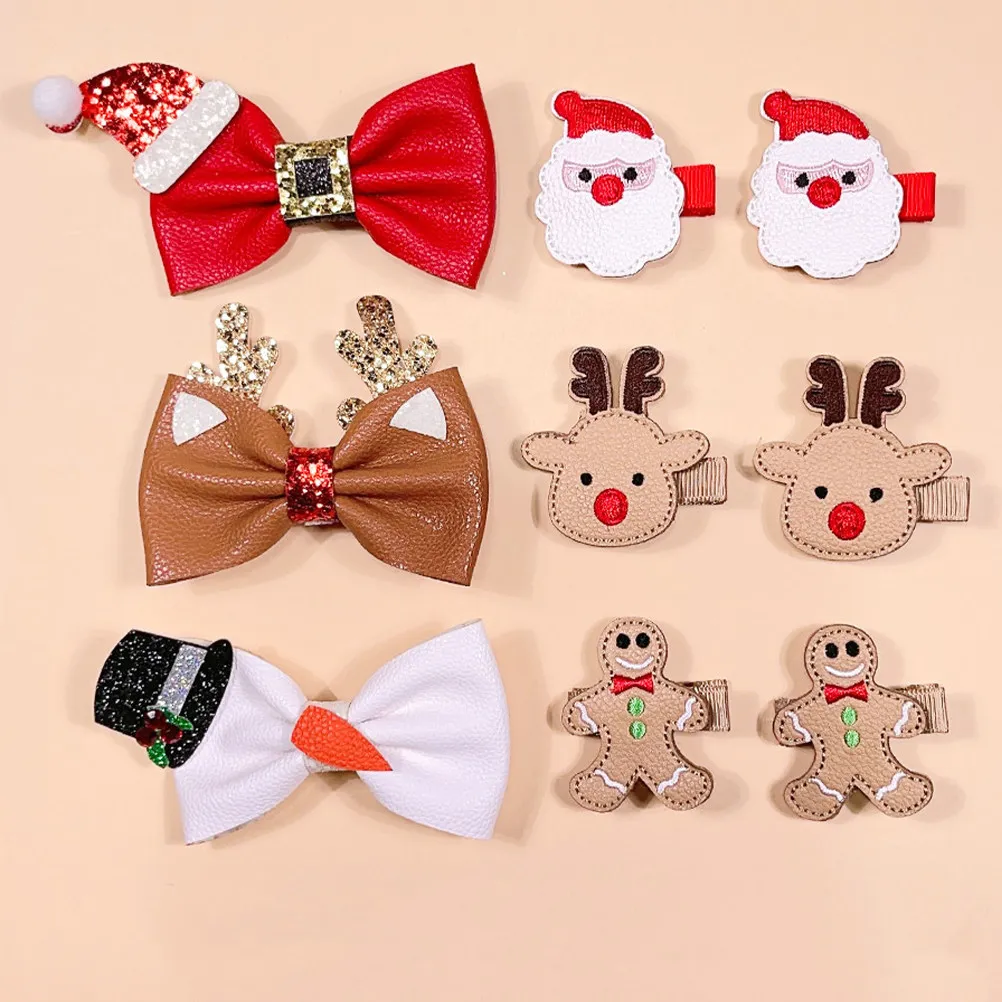 

9Pcs Party Hair Clips Christmas Bow Barrettes for Girls Kids Holiday Hair Accessories Antler Design Photo Props