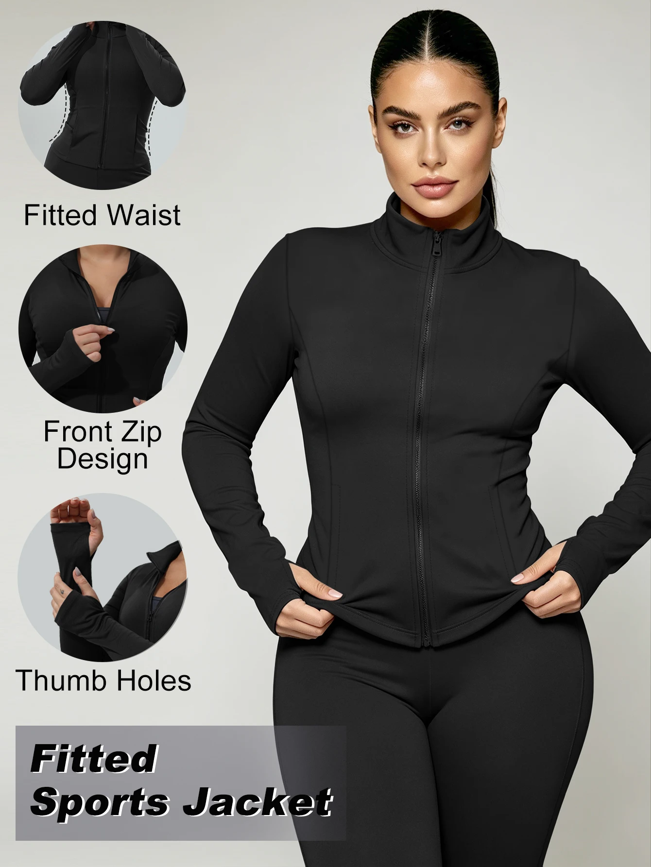 Womens Workout Jackets Lightweight Athletic Zip Up Jacket Slim Fit Running Gym Top with Pockets & Thumb Holes