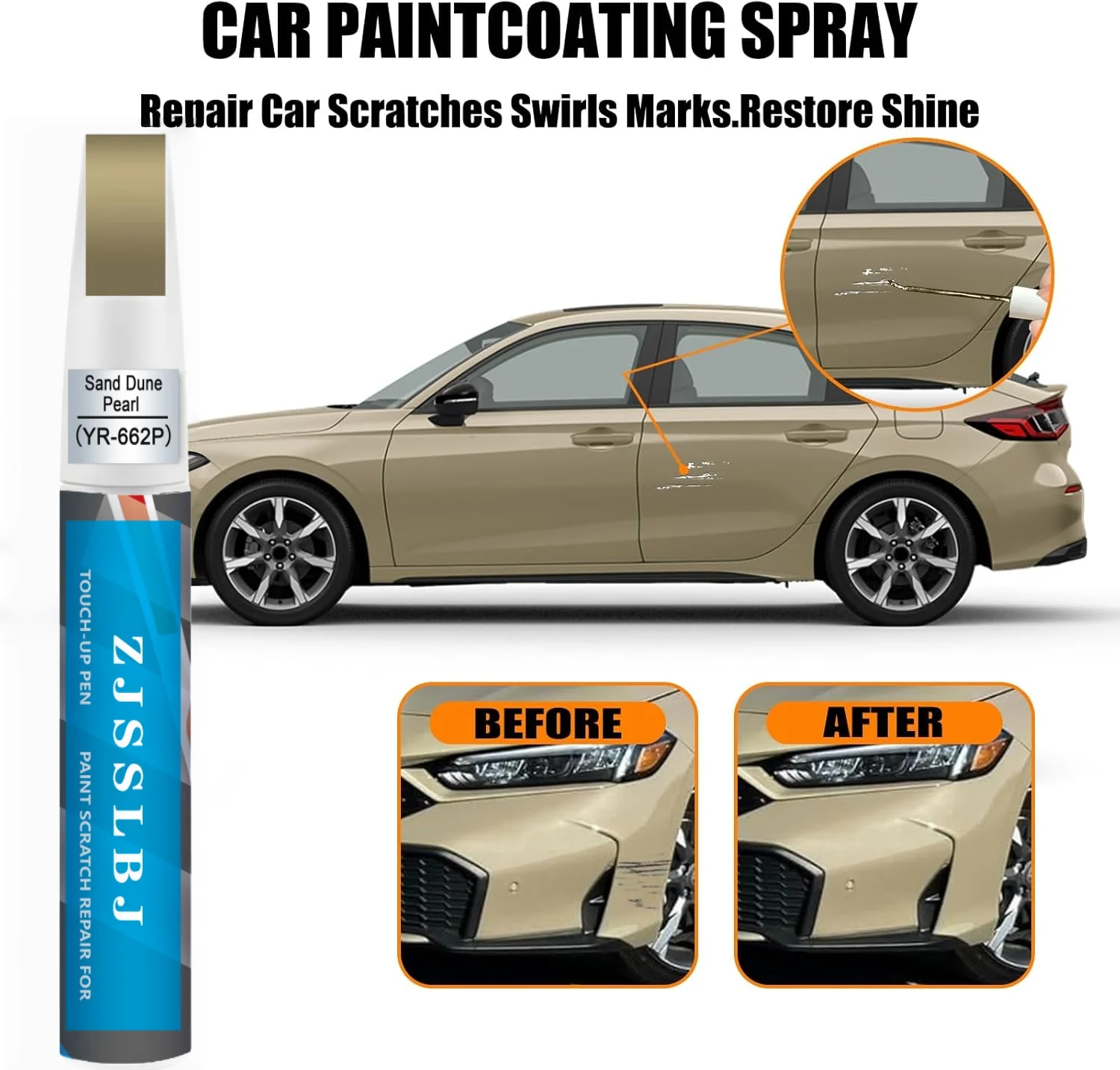 Sand Dune Pearl(YR-662P) Touch Up Paint Compatible with Honda Exact Match 2 in 1 Touch up Paint for Chips and Nicks Repair