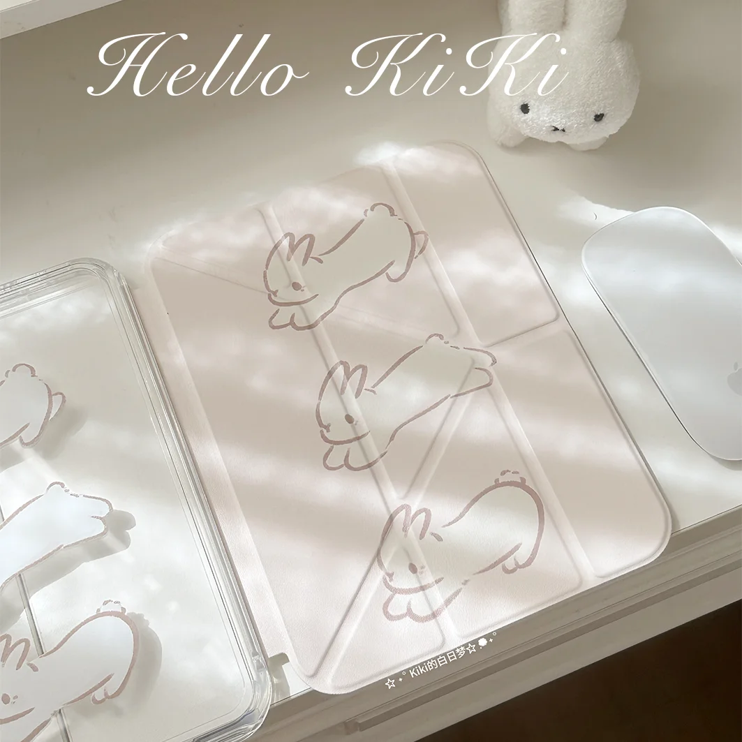 Korean Cute Rabbit Floral Bow Y2K Y-Fold Cover For iPad Pro 13 11th M5 M4 12.9 A16 10 8 7 9th 10th Air 11 M2 M3 Mini Tablet Case