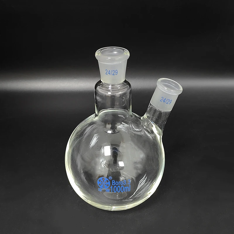 FAPE Two-necked flask oblique shape, Two necks standard grinding mouth, 50mL-500mL-15000mL 24/29, Two-necked flat bottom flask