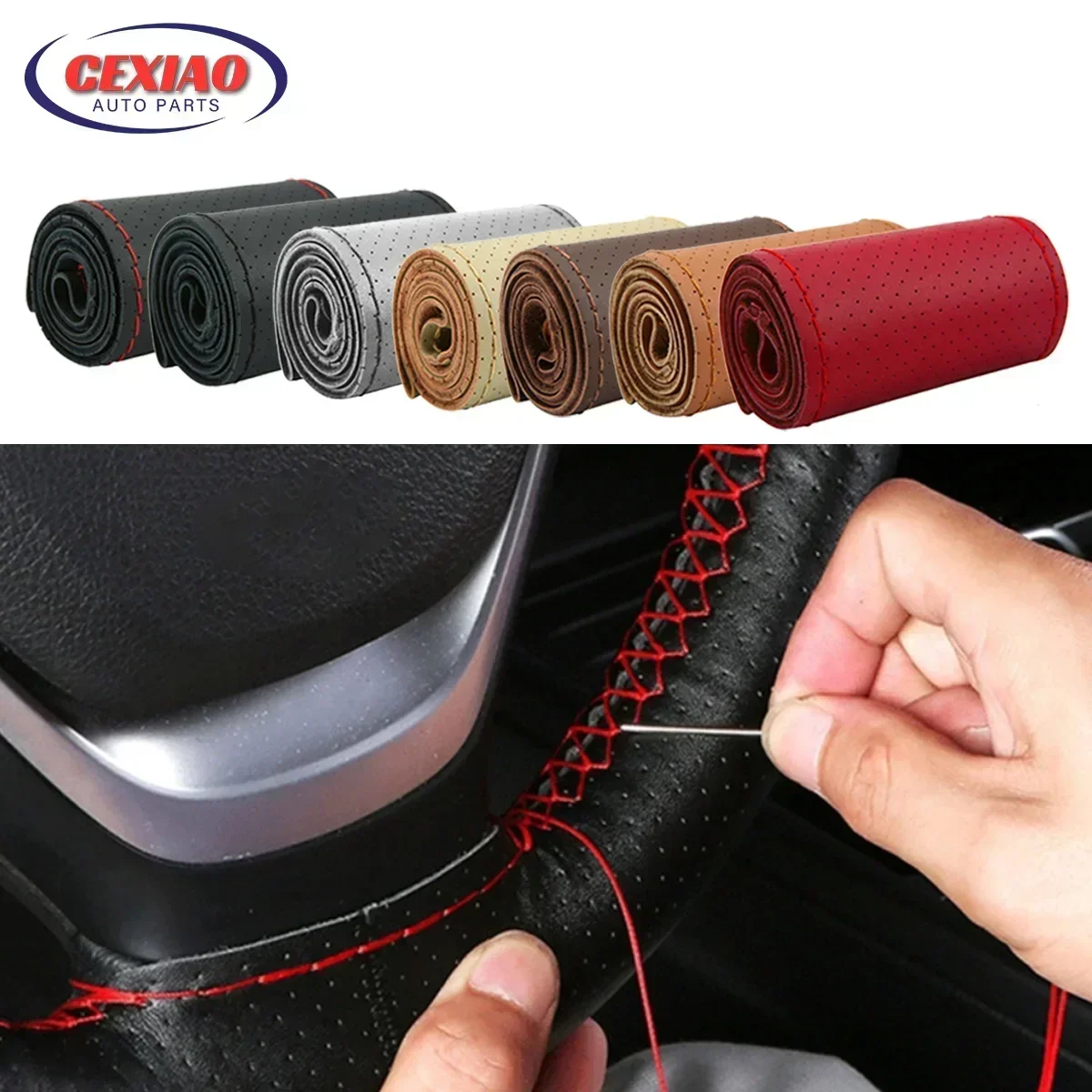 38cm Universal Auto Steering Wheel Cover Leather Steering Wheel Wrap With Better Sport Grip For Men Women D Shape SUV Car