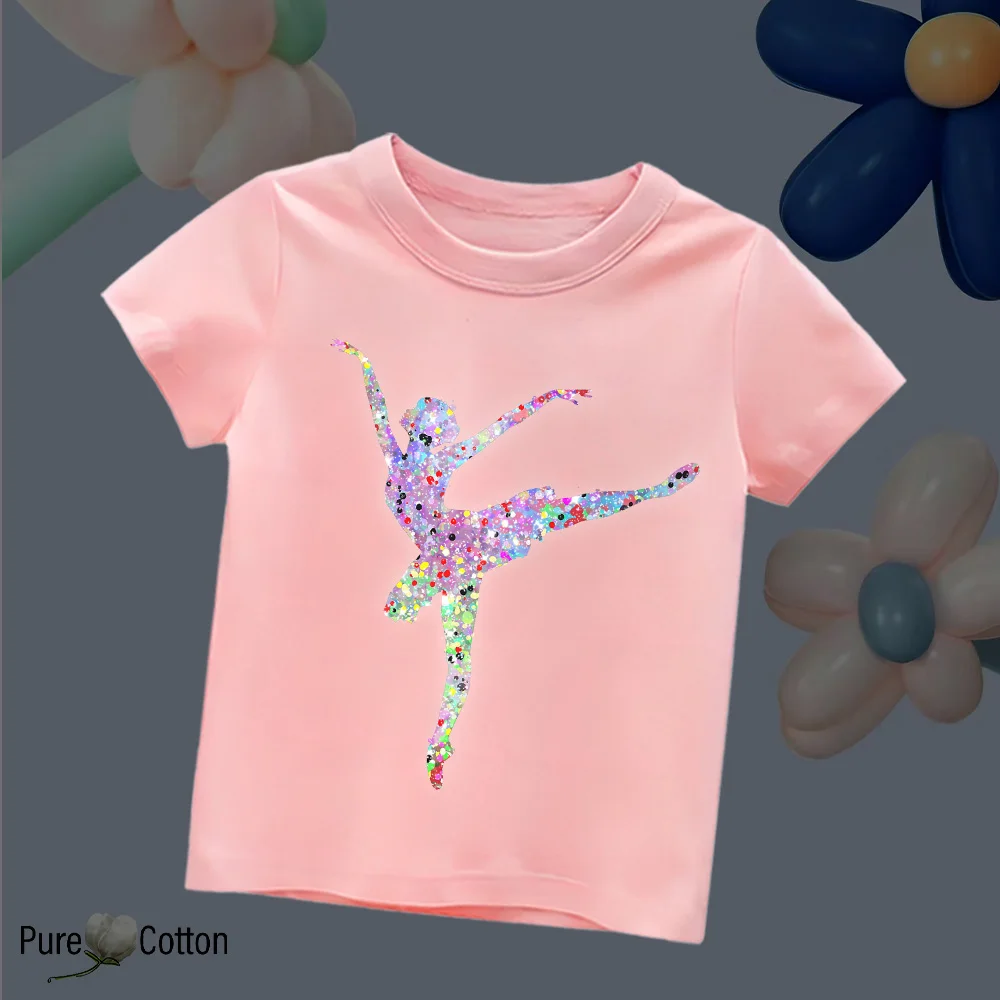 Children's T-shirt Summer Pure Cotton Comfortable Cartoon Fashion Ballet Dance Ball Fashion Cute High Quality Clothing Top Girl