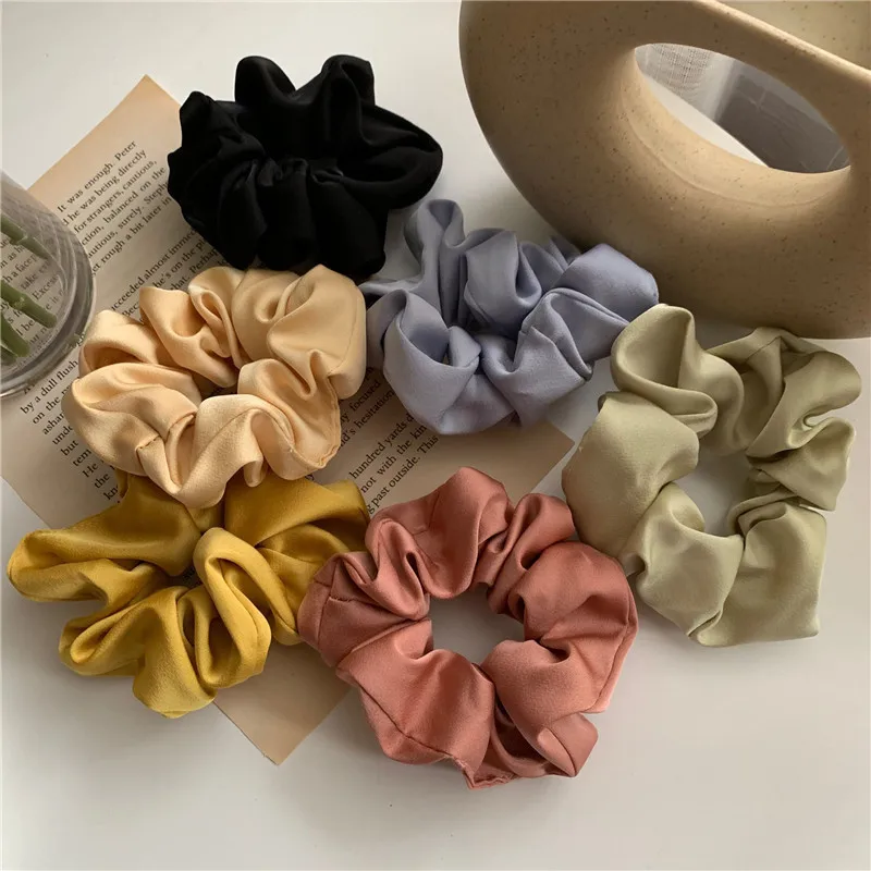 2025 New Women Silk Scrunchie Elastic Handmade Multicolor Hair Band Ponytail Holder Headband Hair Accessories 1PC Satin Silk