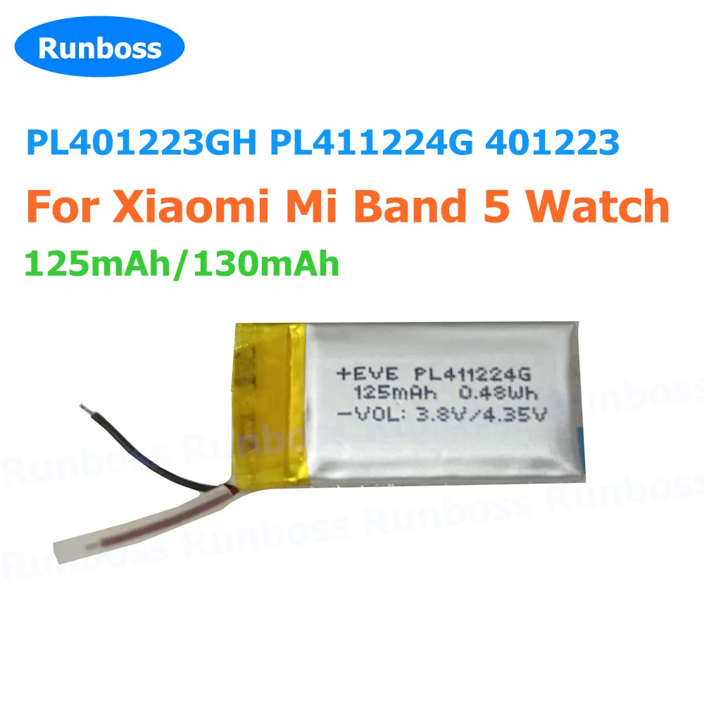 

1-2PCS New 125mAh/130mAh PL401223GH PL411224G Battery For Xiaomi Mi Band 5 MiBand 5 GPS Mountaineering Running Watch 2 Wires