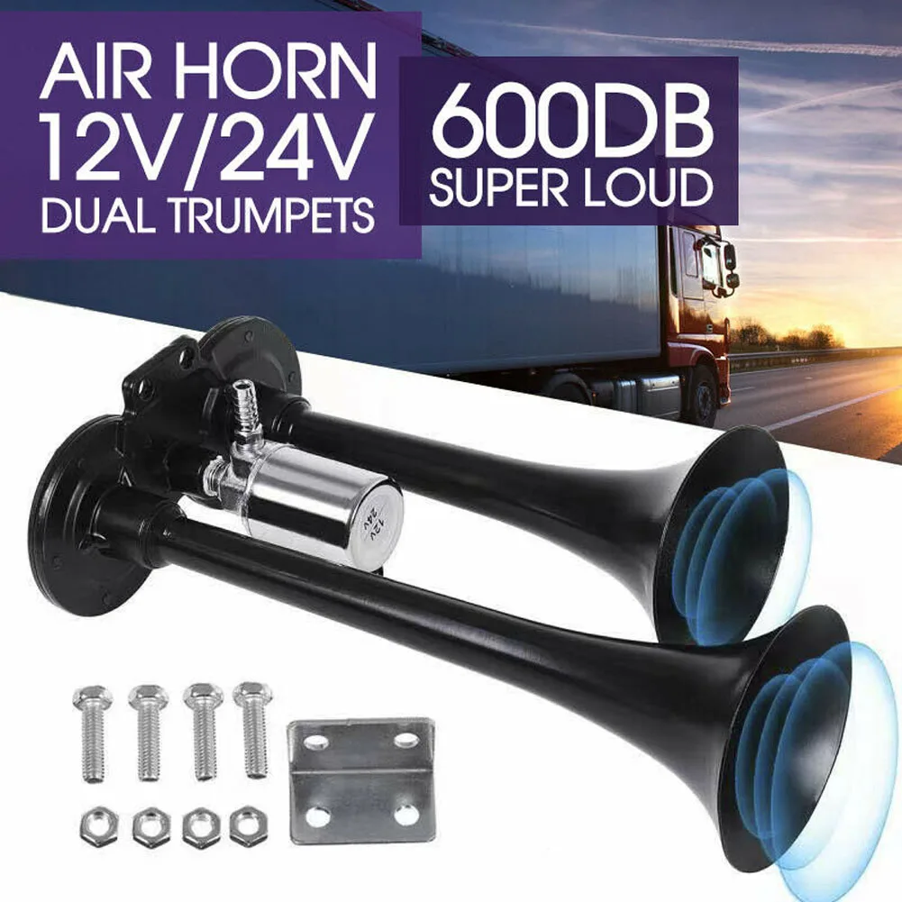 600DB Horn 12V Super Loud Car Electric Horn Dual Trumpets Air Horn Speaker For Car SUV Vehicle Boat Train Motorcycle RV Truck