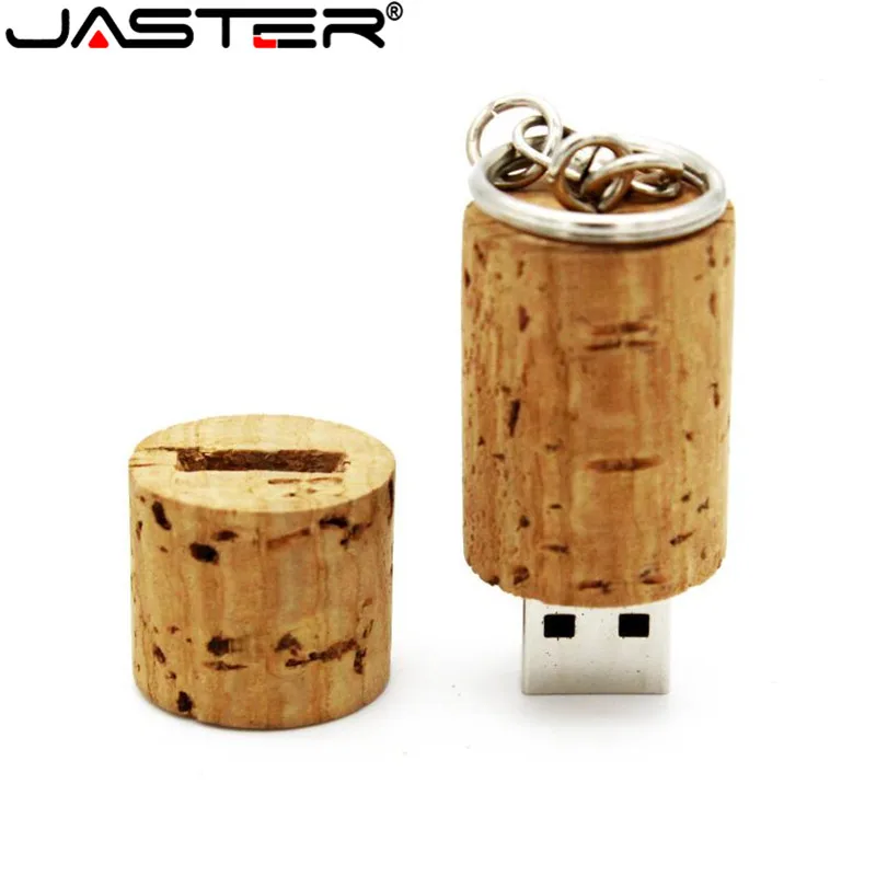 JASTER Kayu cork USB flash drive Wood plug flashdisk 8GB 16GB 32GB 64GB memory stick logo disesuaikan dengan gantungan kunci hadiah pernikahan