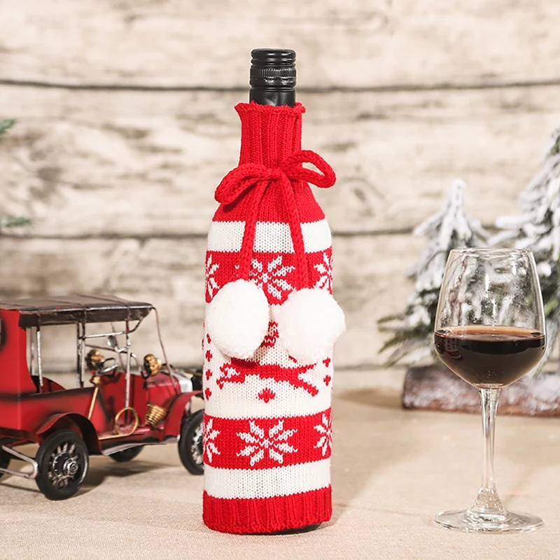 6PCS Cute Christmas Wine Bottle Cover Knitted Wine Bottle Sweater For Holiday Party Christmas Table Home Decoration