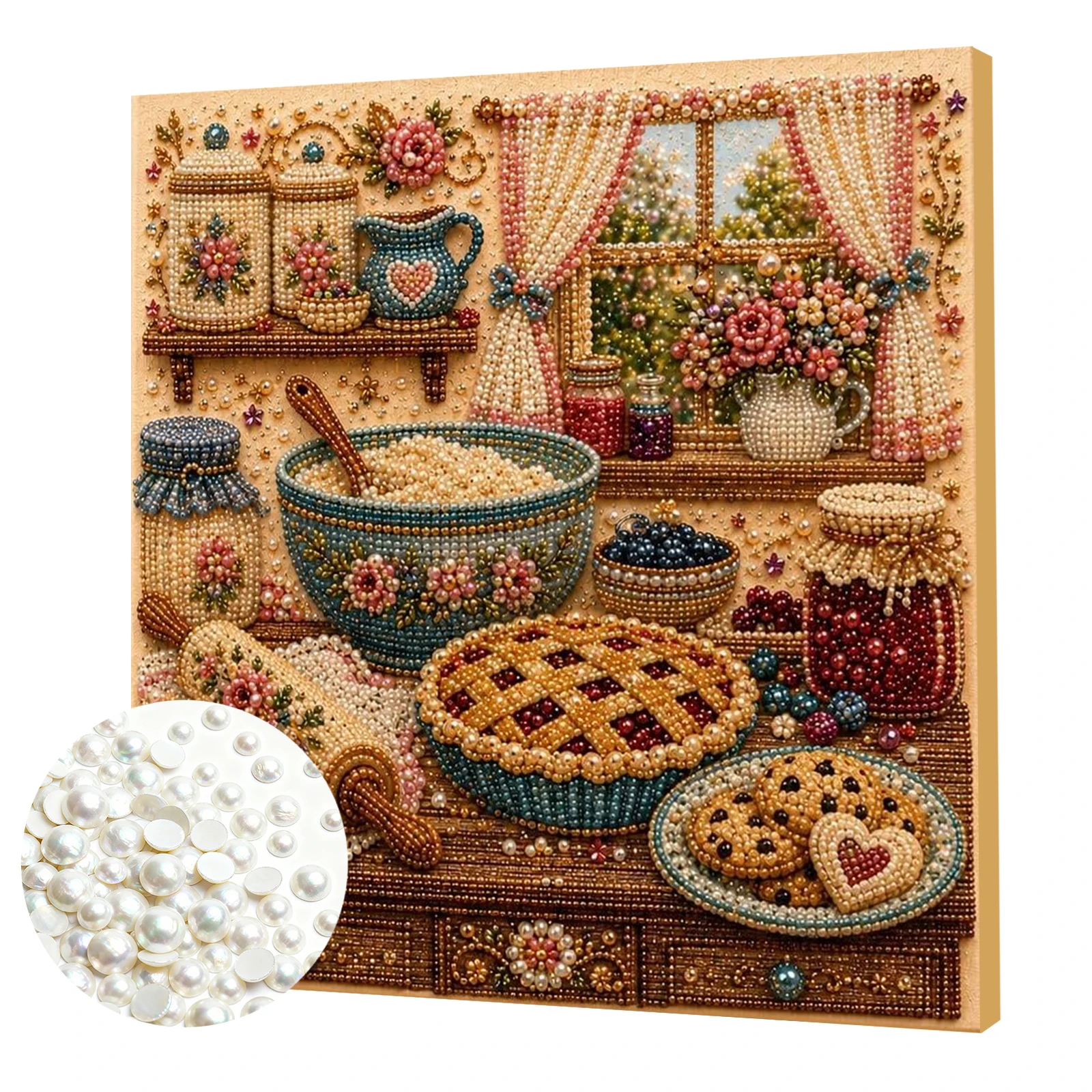 Framed Pearl Painting Kit DIY Self-Adhesive Bead Art Cozy Home Canvas 7.87x7.87in for Adults Decor