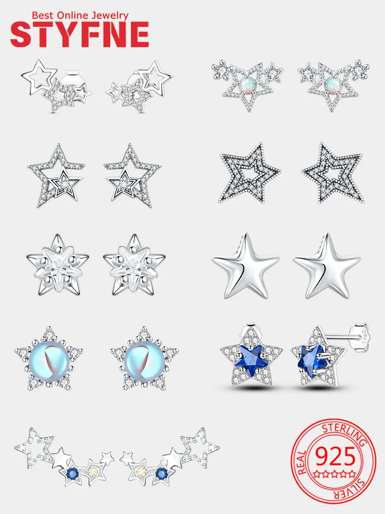 

New 925 Silver Stackable Versatile Sparkling Moonstone Star Series Earrings Exquisite Women's Jewelry Earrings