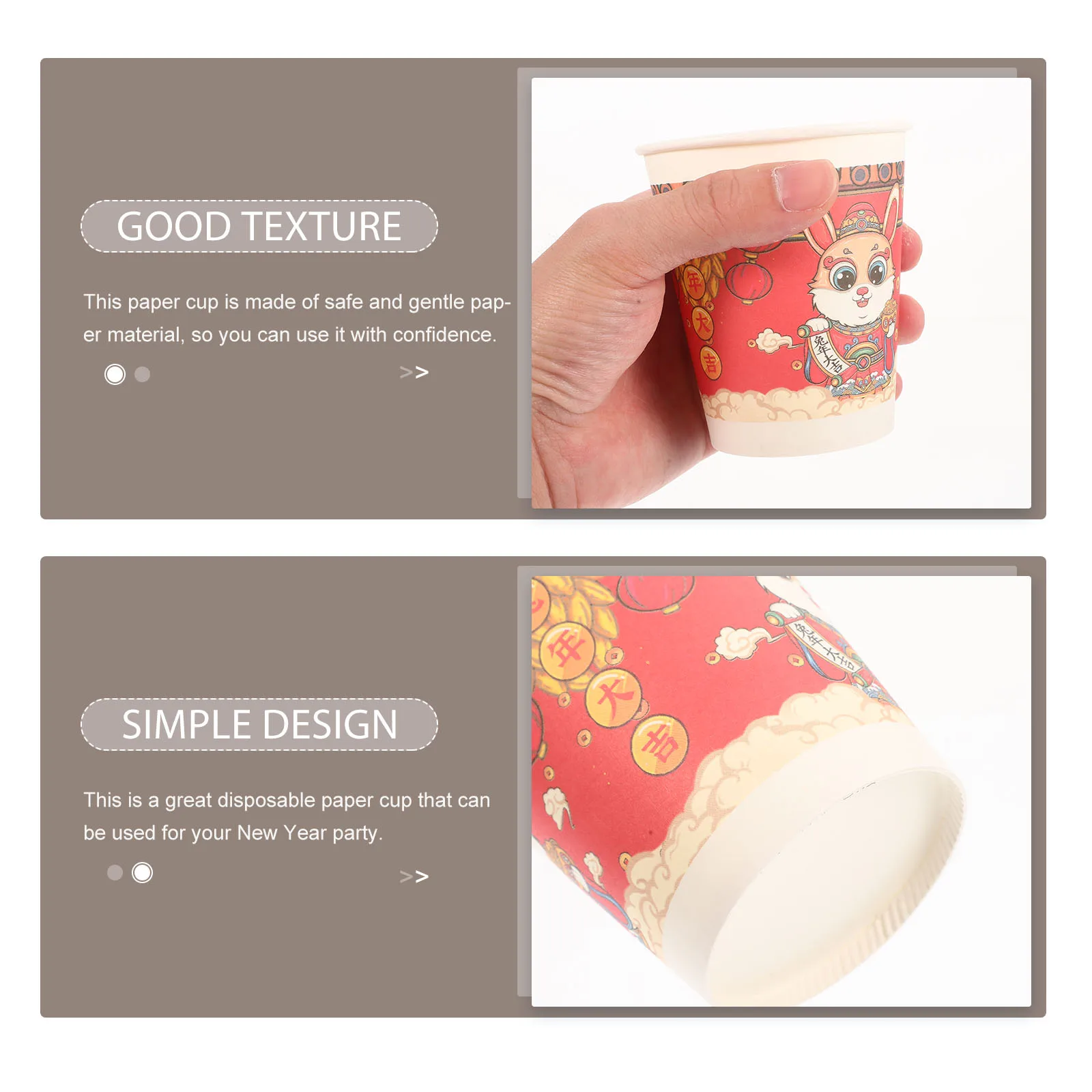 

50pcs New Year Style Paper Disposable Tea Year Of Rabbit Coffee Cups Spring Festival Party Supplies Water Cups