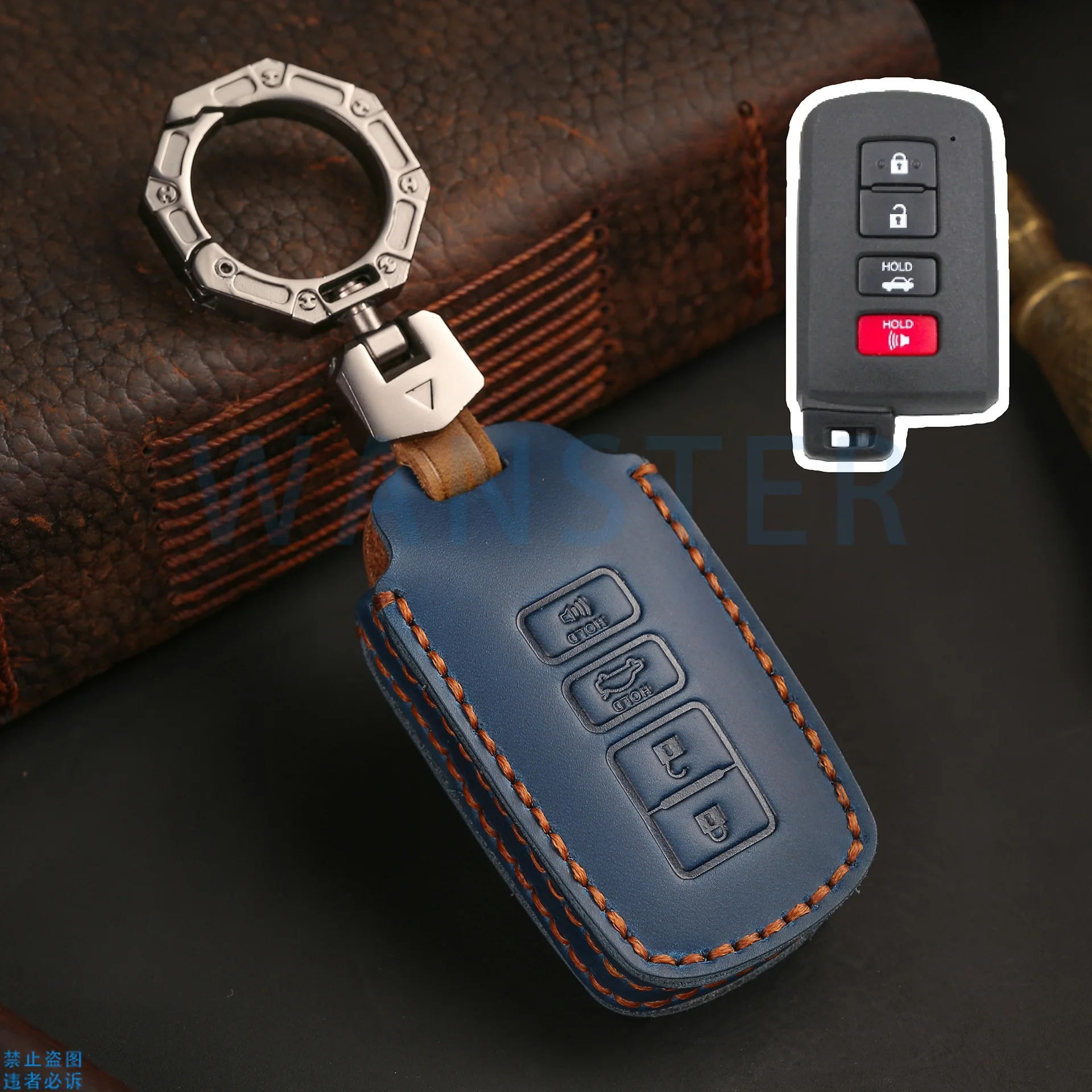 4 BOTTONS Leather Car Key Case Cover for 2016 2017 Toyota Highlander Avalon Camry 2012 2013 Corolla RAV4 Keychian Accessories