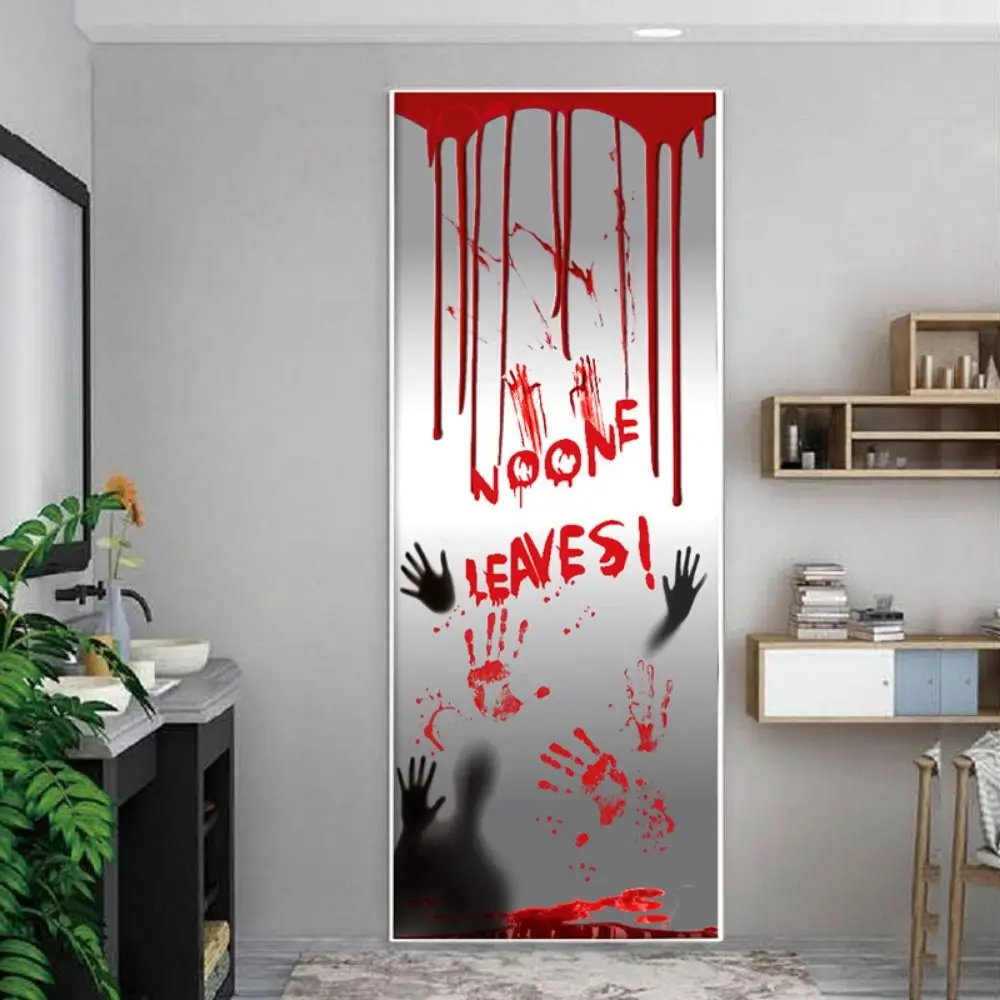 Horrible Blood Fingerprints Door Stickers Decorative 200*90cm Halloween Glass Stickers PE Halloween Decorative Door Sticker