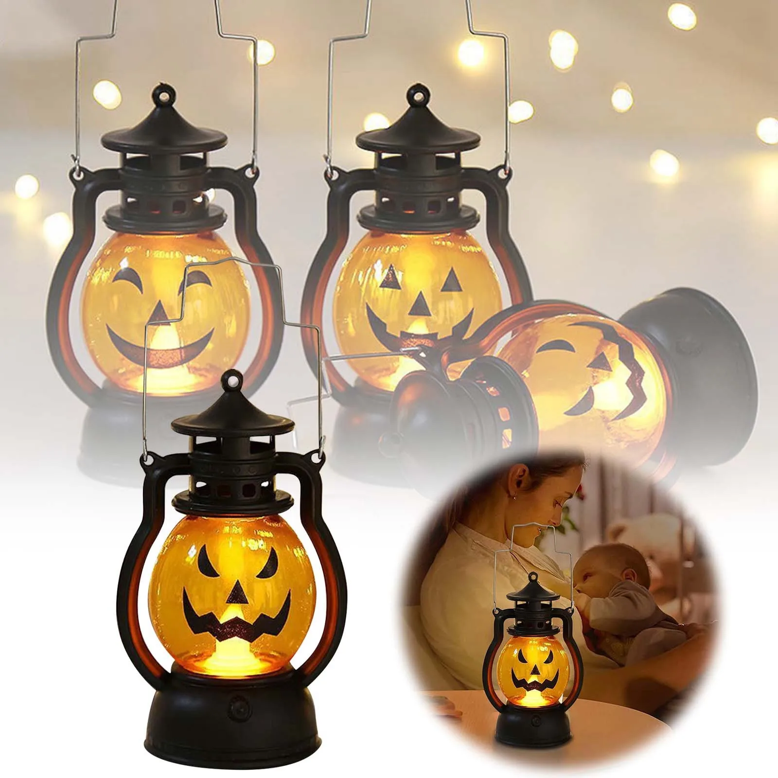 Halloween Decorations Led Candle Light Vintage Witch Castle Pumpkin Ghost Hanging LED Lantern Lamp Haloween Party Decor Supplies