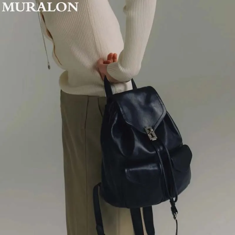 Waterproof Leather Shoulder Bag Fashion Casual Student Soft Multi-Pocket Backpack Unisex