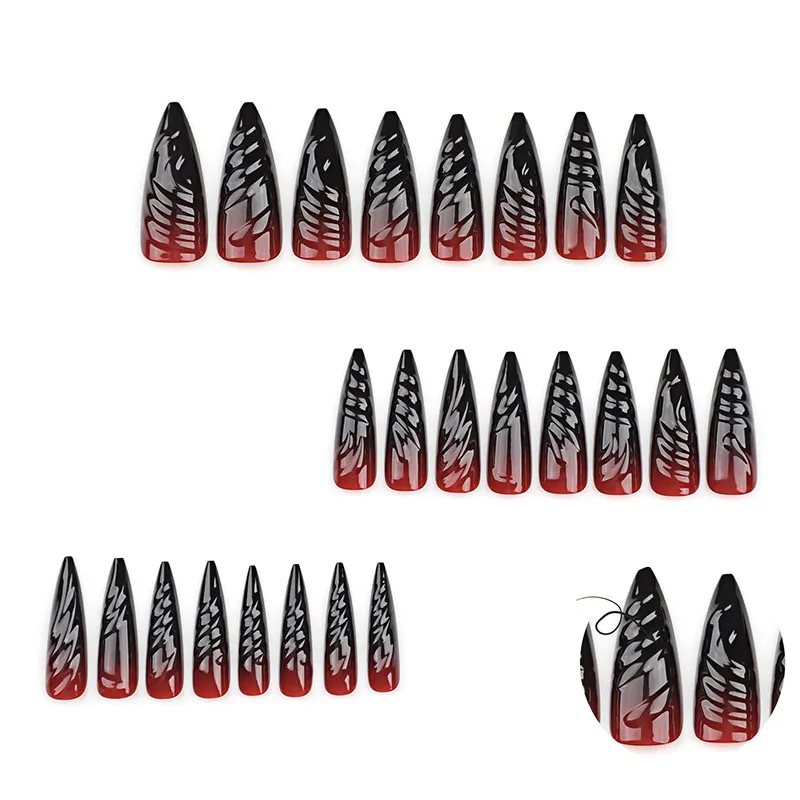 24pcs Halloween 3D Three Dimensional False Nails Blending Nail Art Press On Nails For Women and Girls Nail Art Salon wholesale