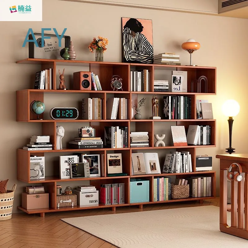 Solid Wood Bookshelf Floor Standing Storage Shelf for Nan Yi Furniture Creative Bookcase Study Organizer Living Room Wall